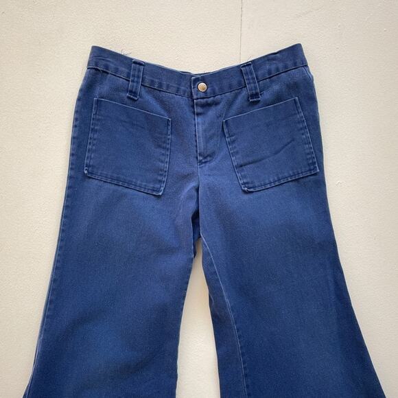 Vintage 70's Blue Bellbottom Pants / Petite / Size 30"W  / Cotton Flares Juniors - Picture 3 of 9